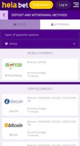 Helabet - deposit methods