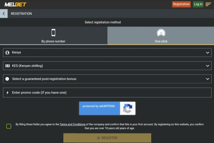 melbet registration one click